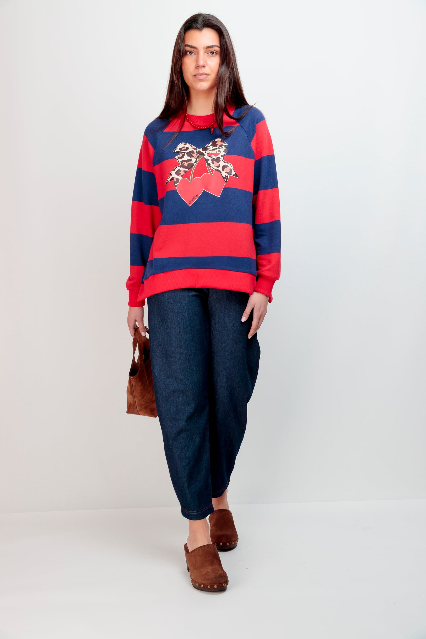 Sweat-shirt rayé marine avec nœud Cherry
