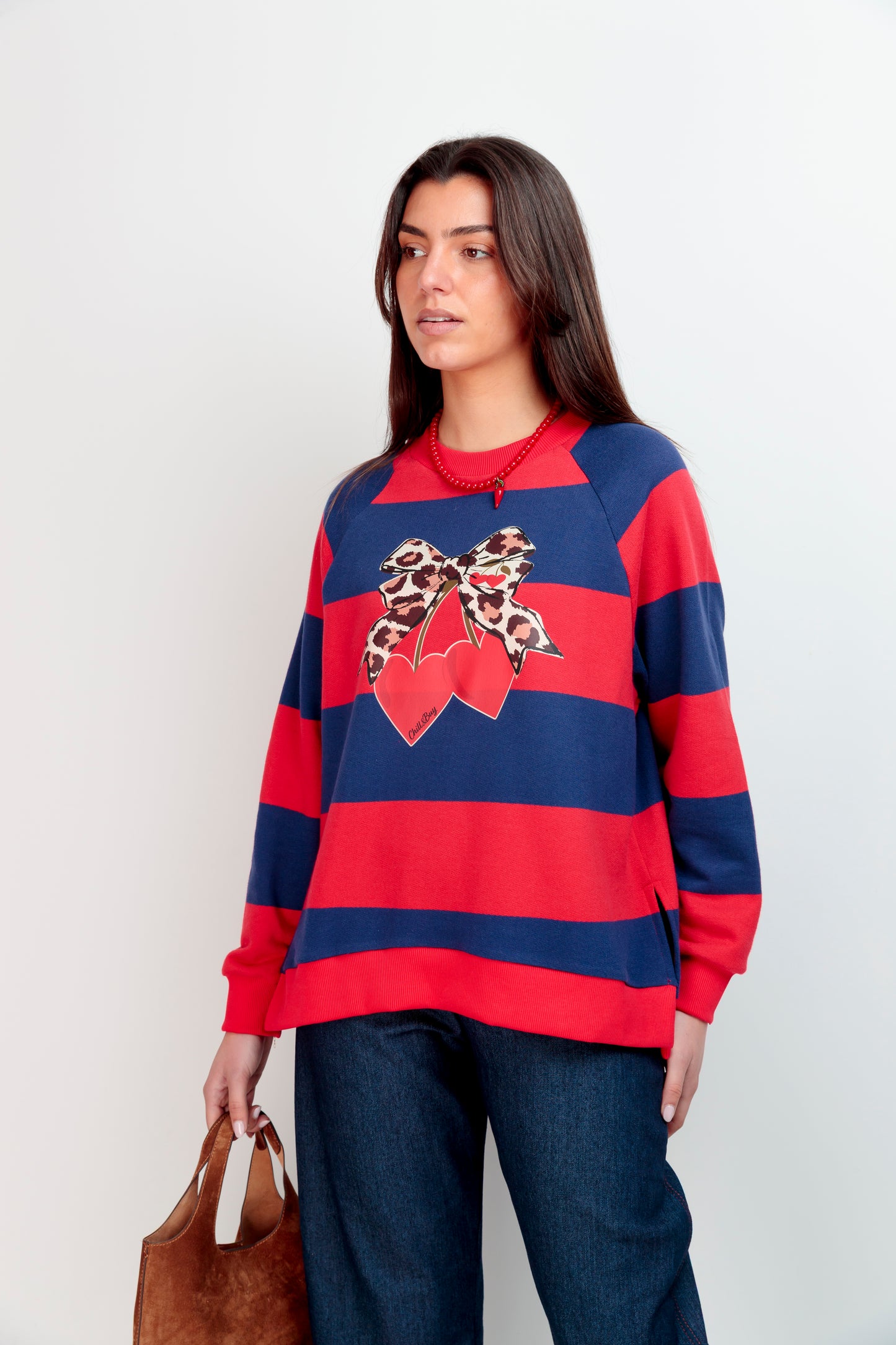 Sweat-shirt rayé marine avec nœud Cherry