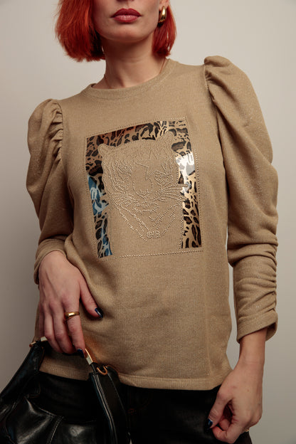 Sudadera Lurex Tiger Strass