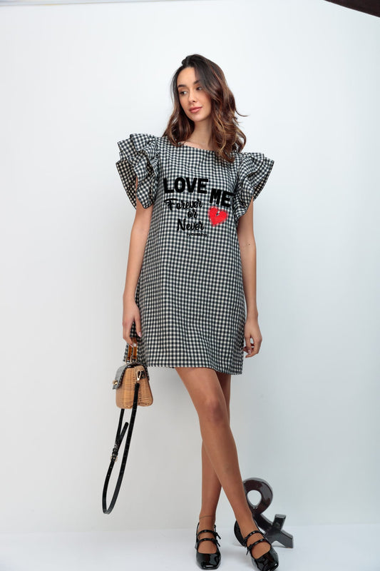 VESTIDO KEIRA VICHY NEGRO FOREVER LETRAS NG