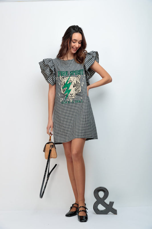 VESTIDO KEIRA VICHY NEGRO LETRAS NG