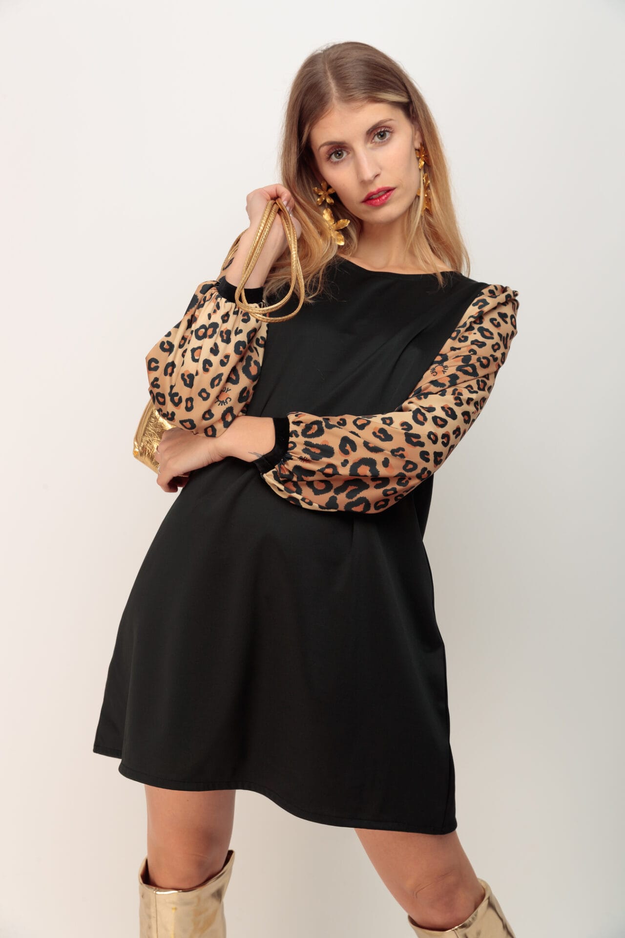VESTIDO MANGAS ABULLONADAS LEOPARD