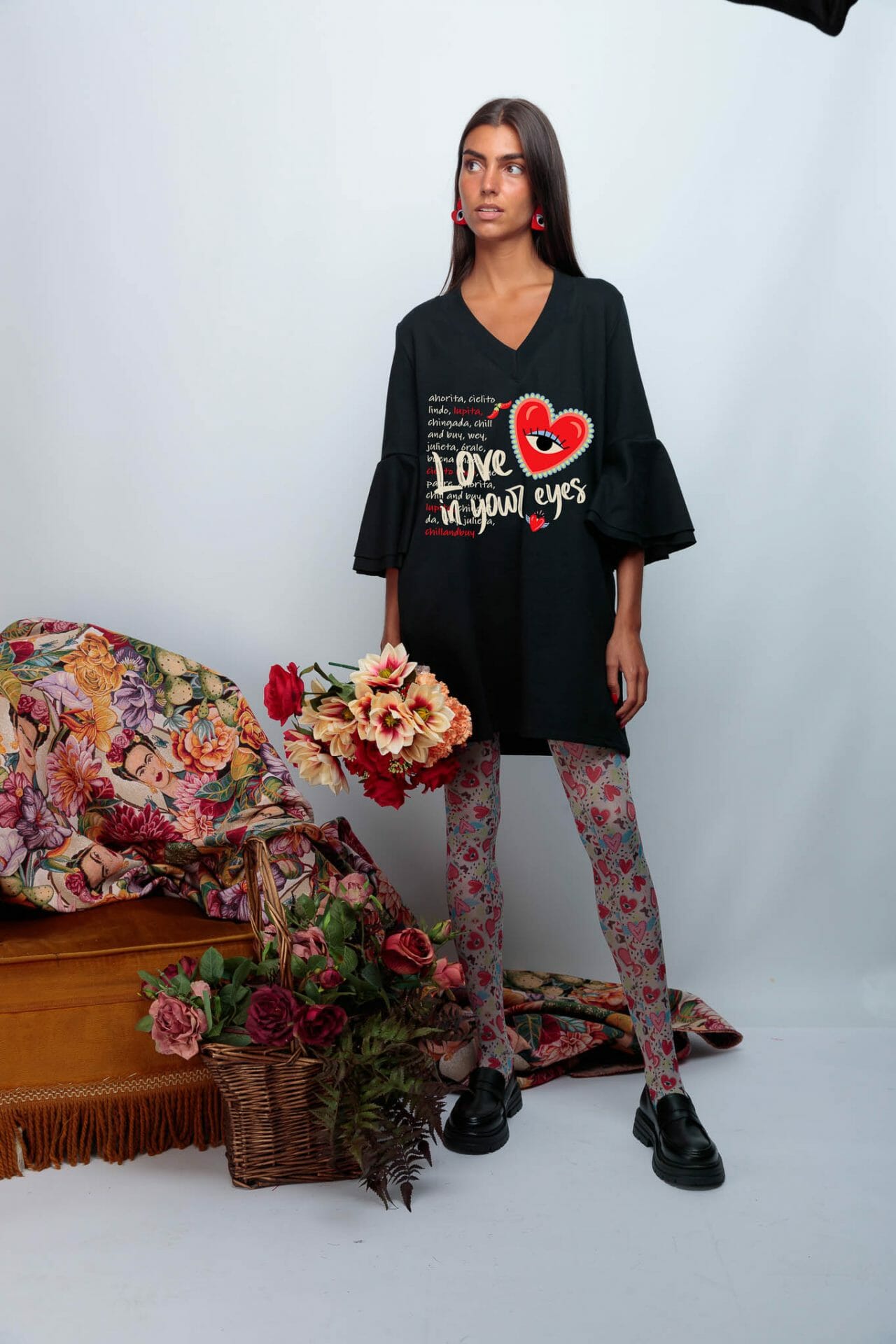 VESTIDO MAYA NEGRO ESTAMPADO MEX CUORE PALABRAS CUORE