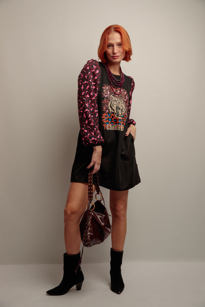 Vestido Abullonado Tigre Print Mix