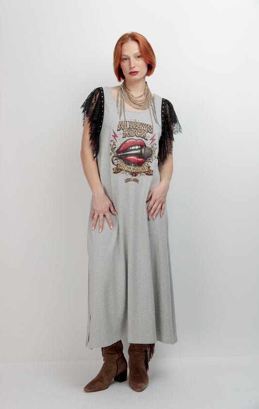Vestido Largo Blonda Micro
