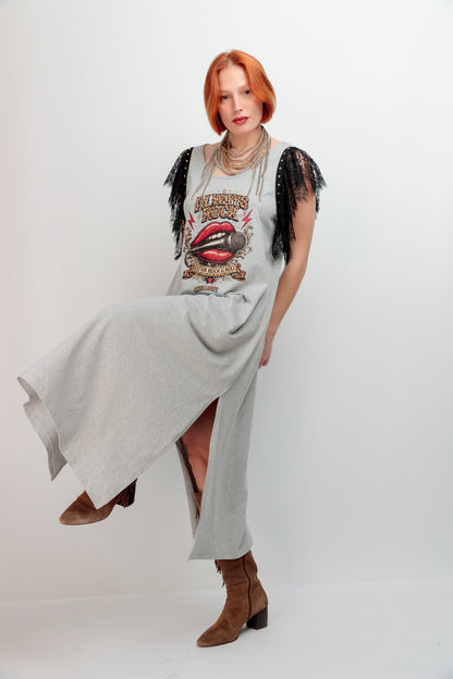 Vestido Largo Blonda Micro