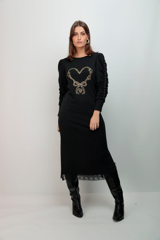 Vestido Canela Corazón Lazo Strass