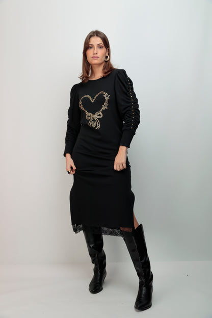 Robe cannelle nœud en forme de cœur strass