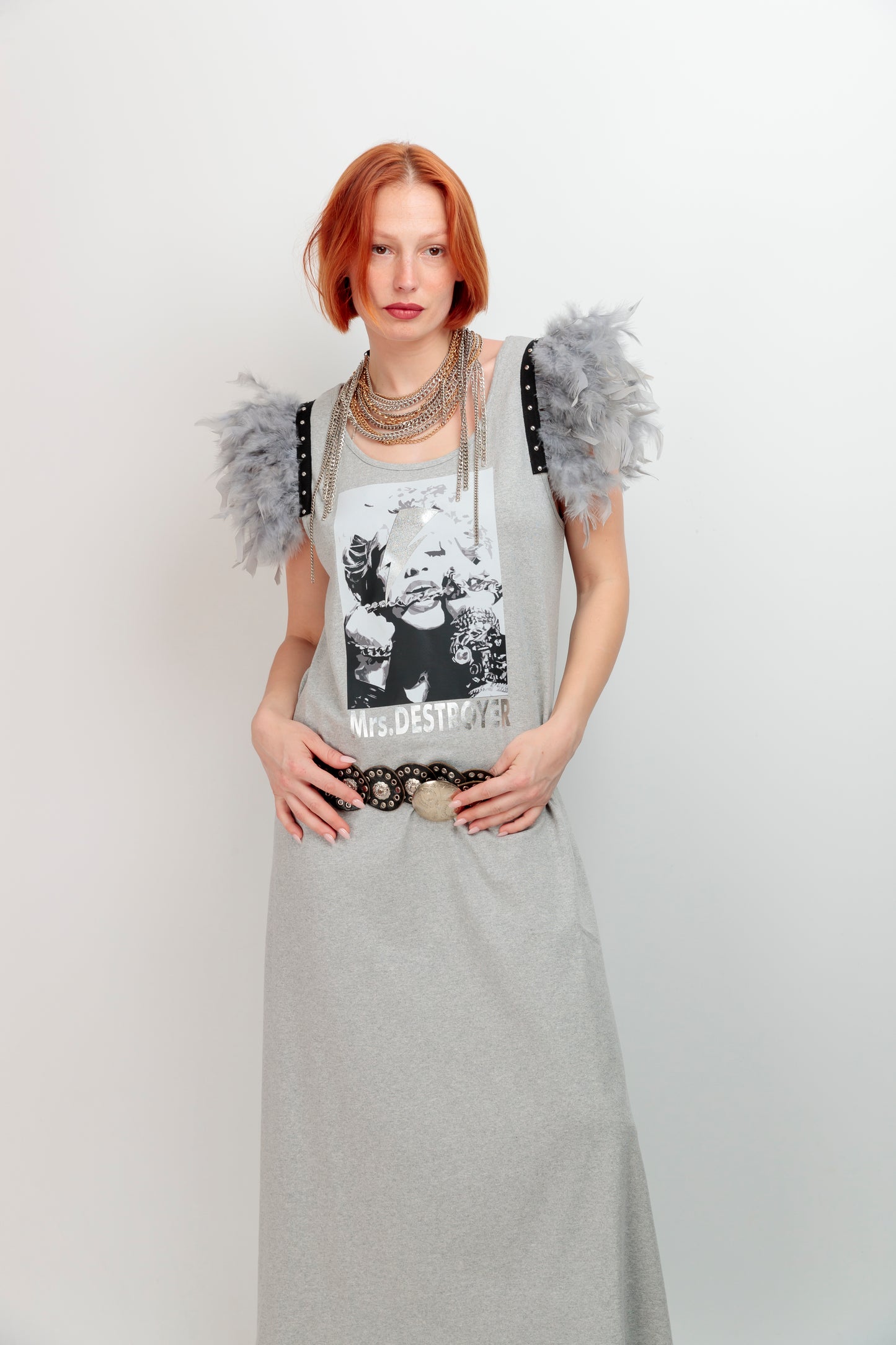 Vestido Largo Plumas Destroyer