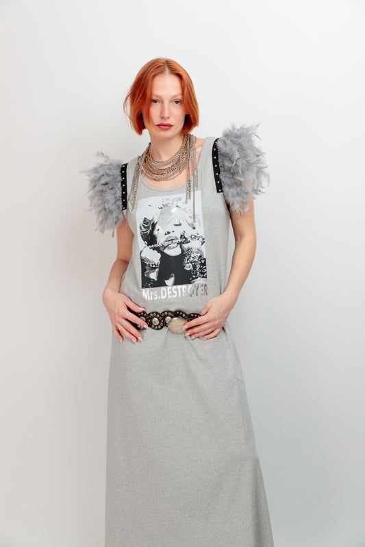 Vestido Largo Plumas Destroyer