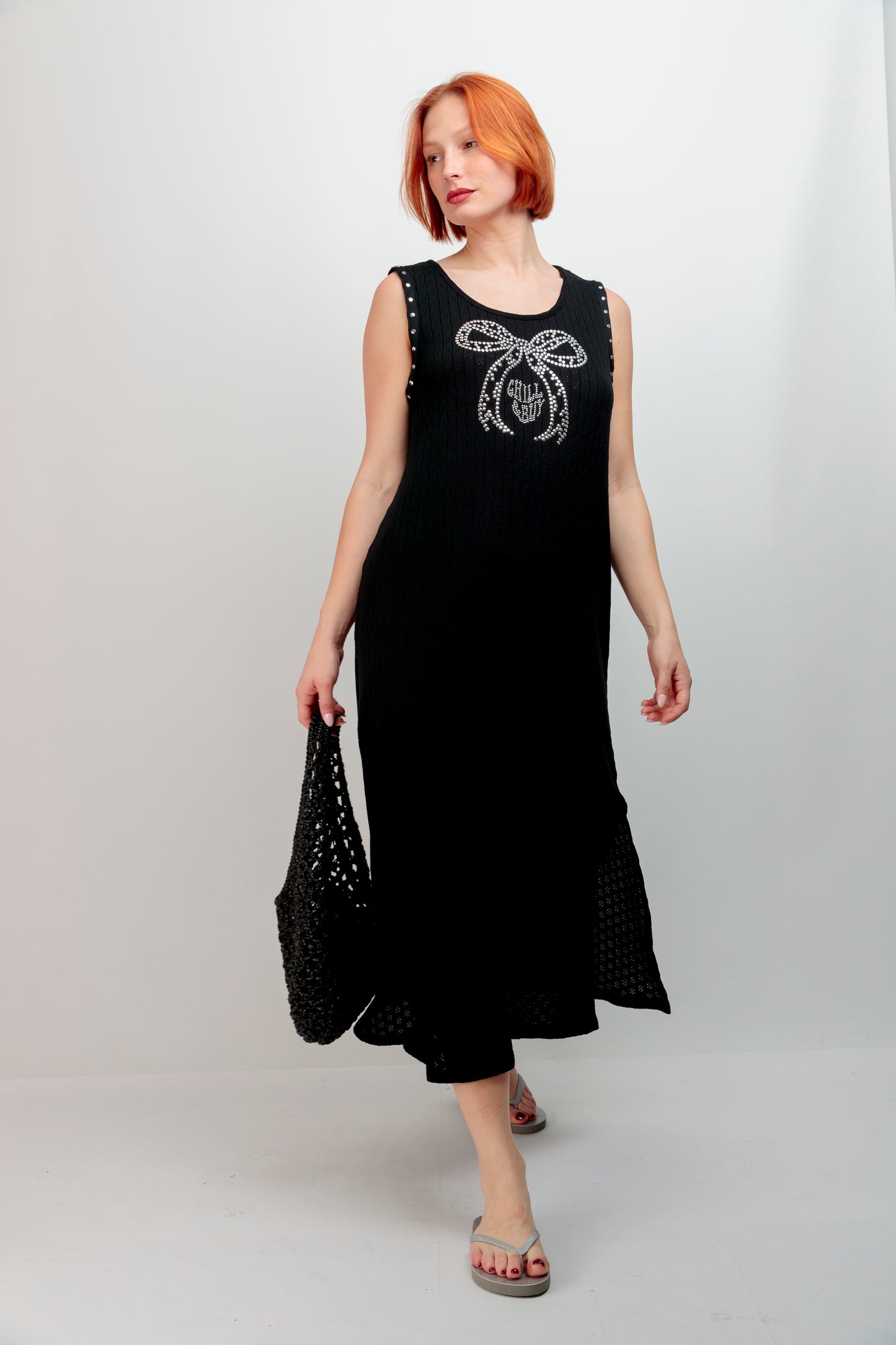 Vestido Punto Calado Lazo