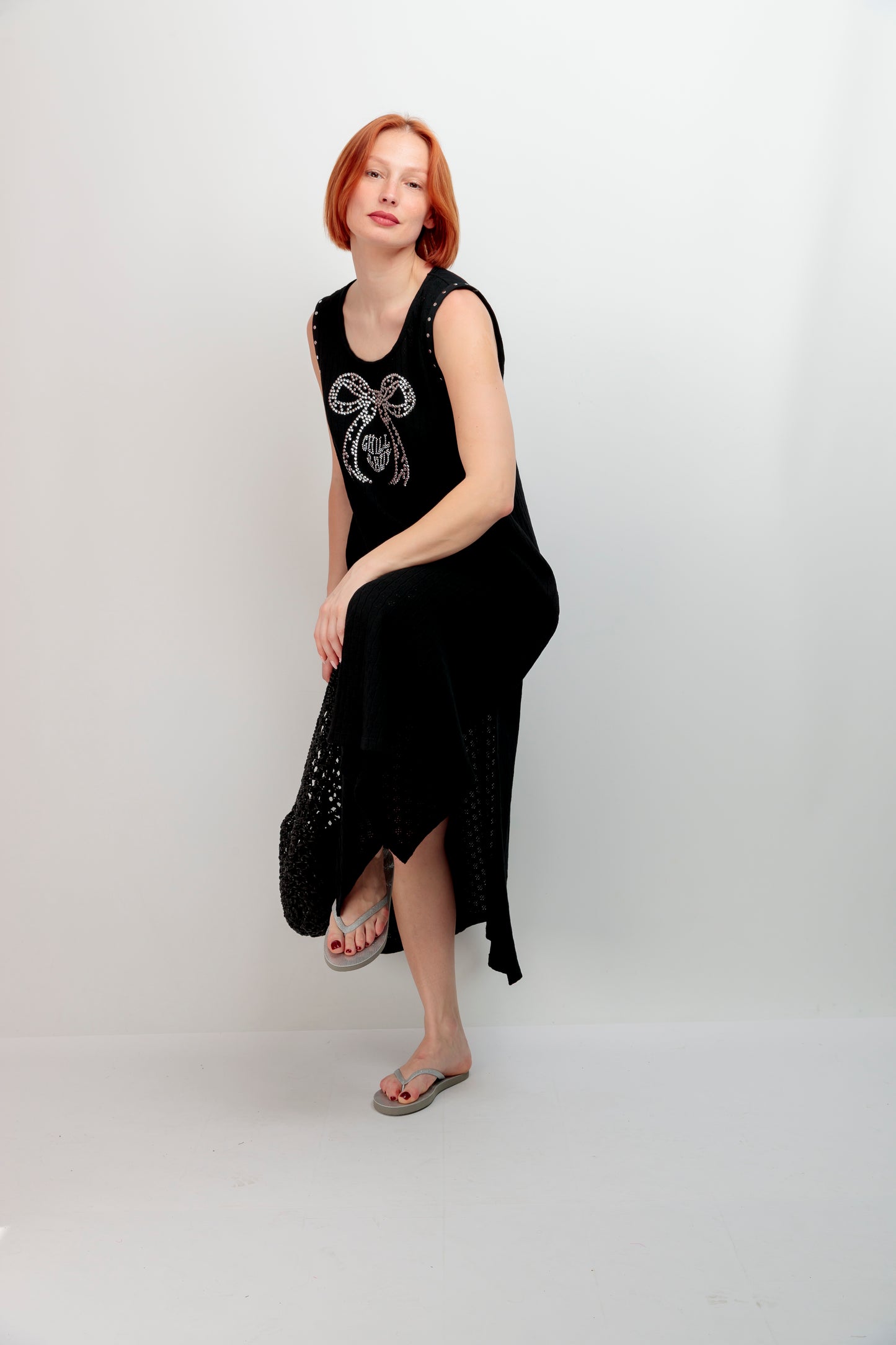Vestido Punto Calado Lazo