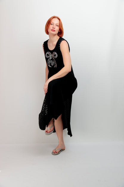 Vestido Punto Calado Lazo