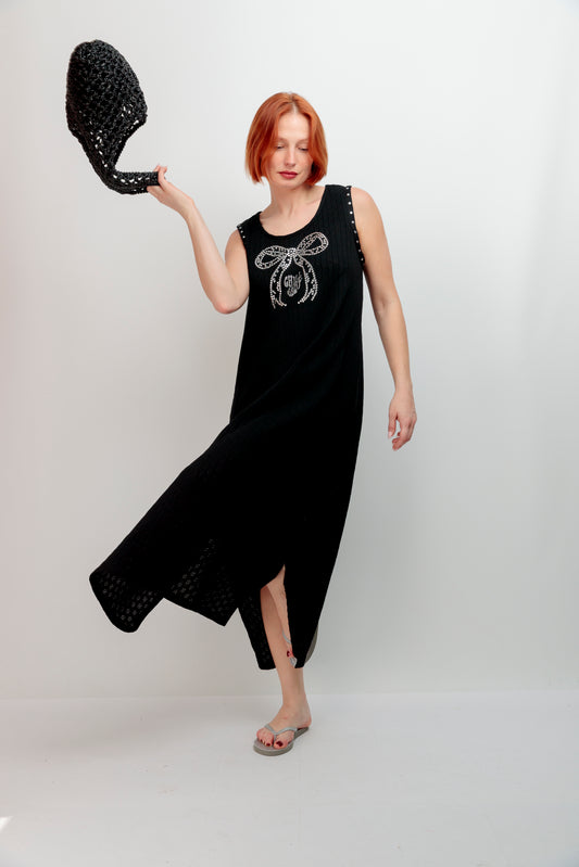 Vestido Punto Calado Lazo