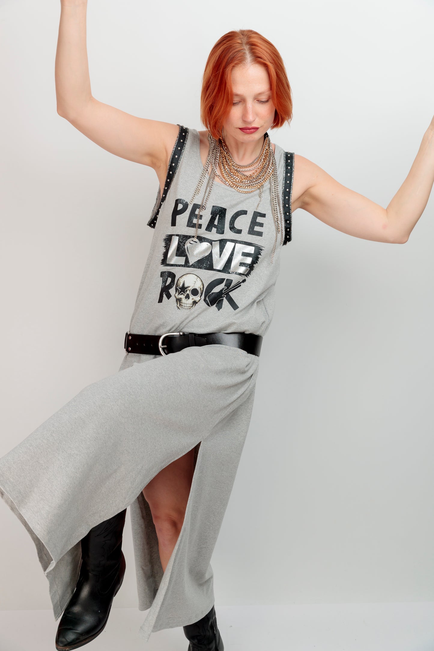 Vestido Largo Tachas Peace Negro