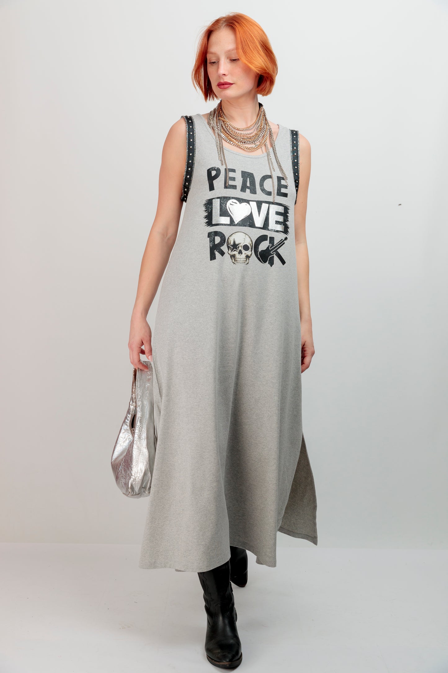 Vestido Largo Tachas Peace Negro
