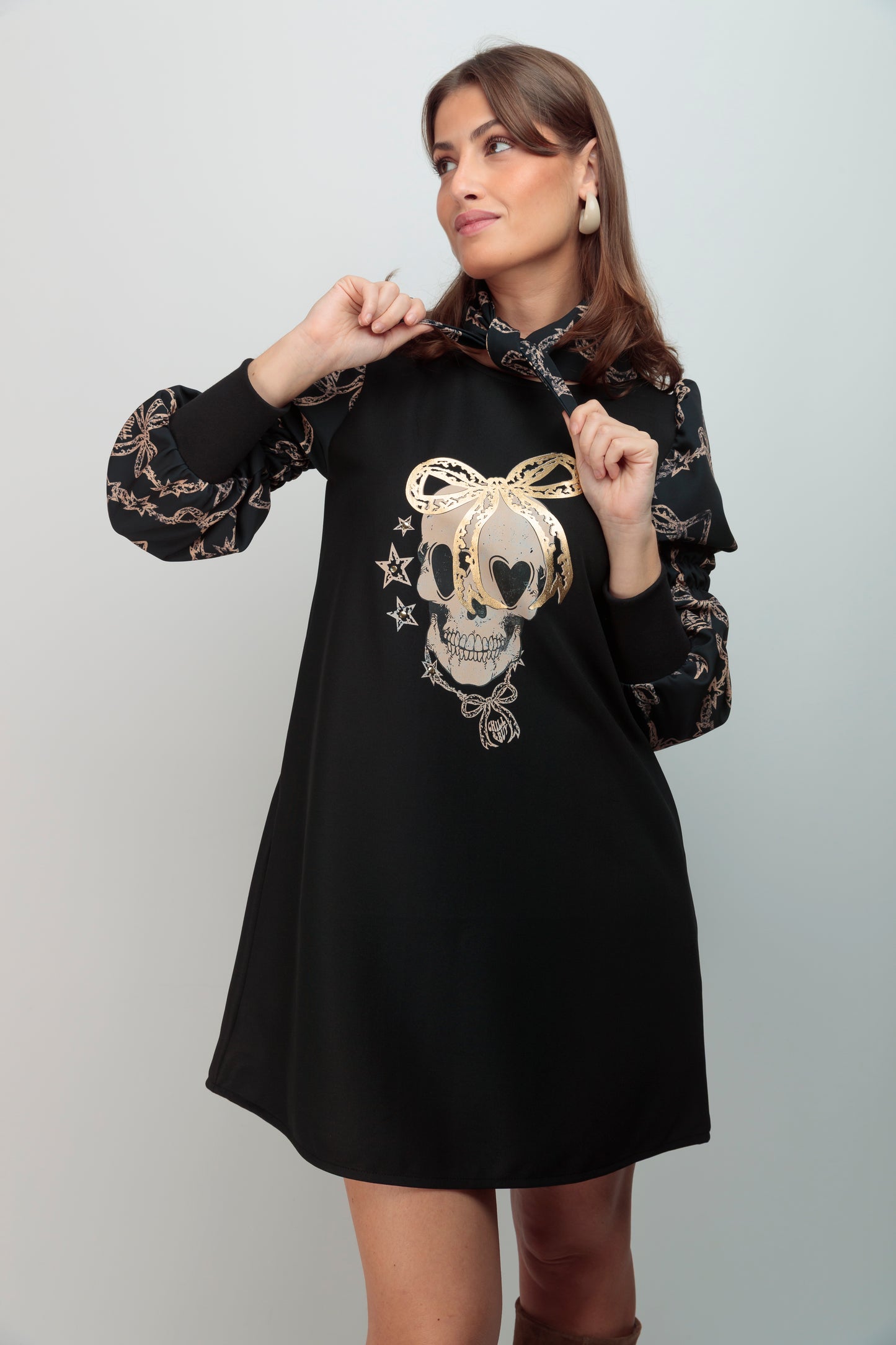 Robe Alegra à manches nœud papillon tête de mort