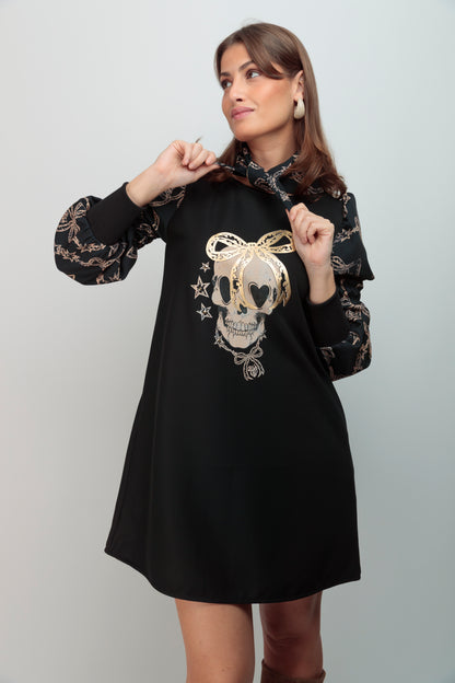 Robe Alegra à manches nœud papillon tête de mort