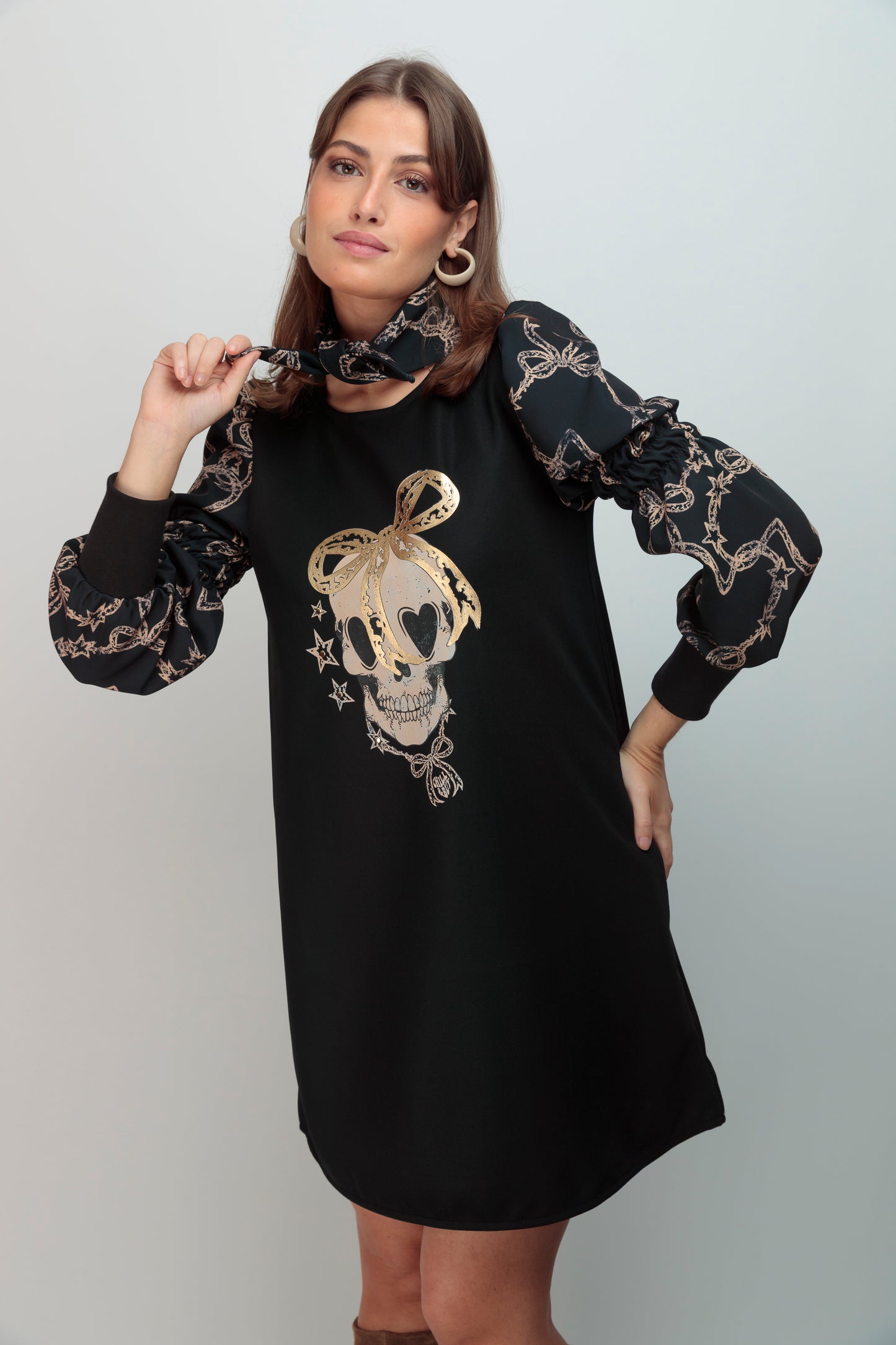 Robe Alegra à manches nœud papillon tête de mort