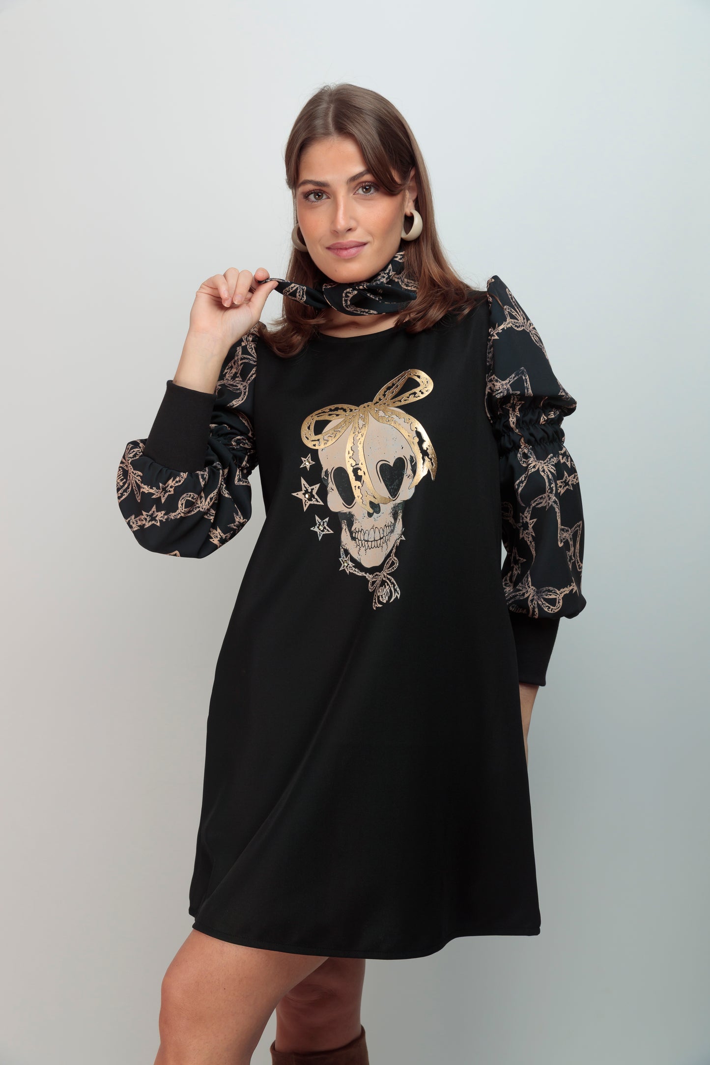 Robe Alegra à manches nœud papillon tête de mort