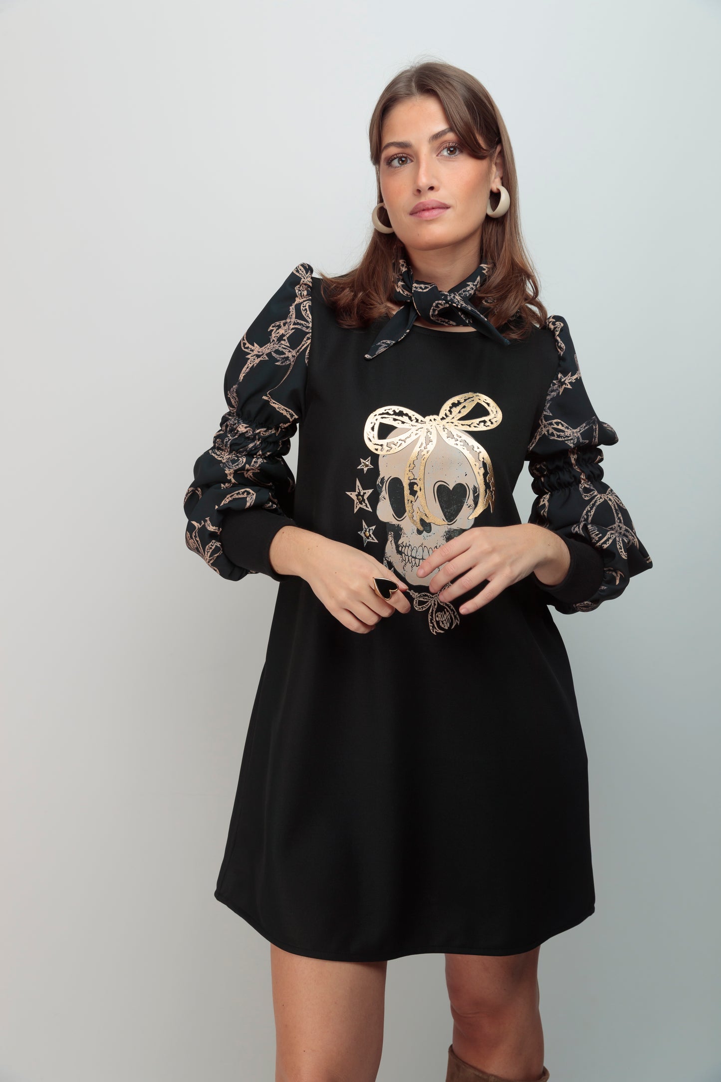 Robe Alegra à manches nœud papillon tête de mort