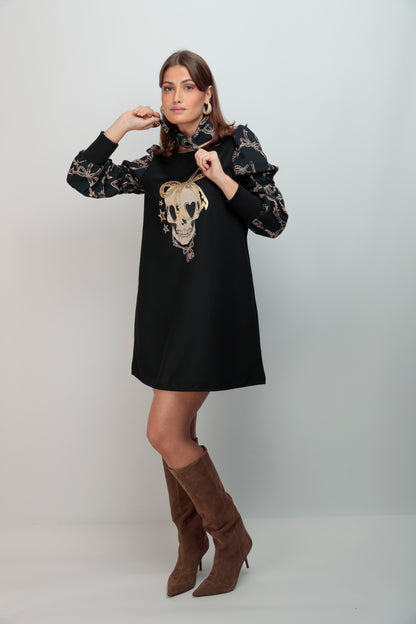 Robe Alegra à manches nœud papillon tête de mort