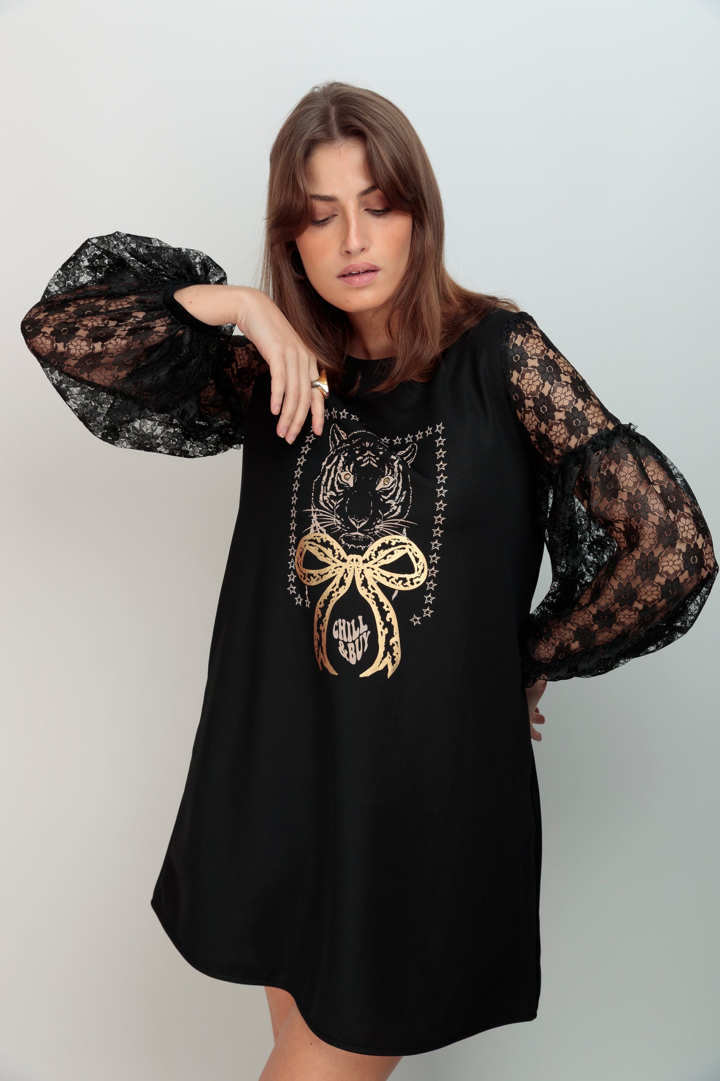 Robe à manches Athéna imprimé tigre à nouer