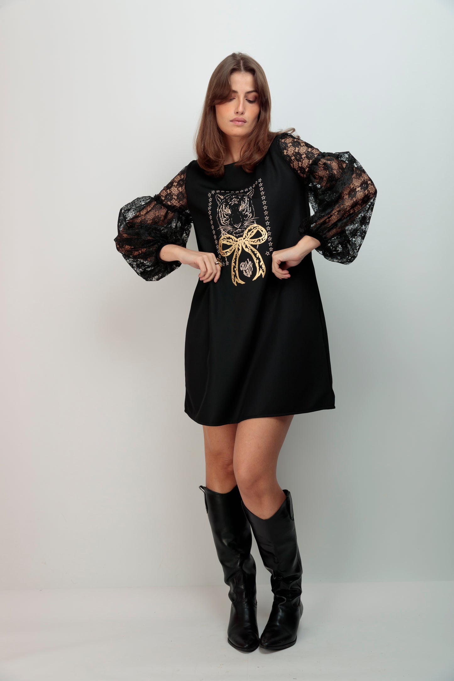 Robe à manches Athéna imprimé tigre à nouer