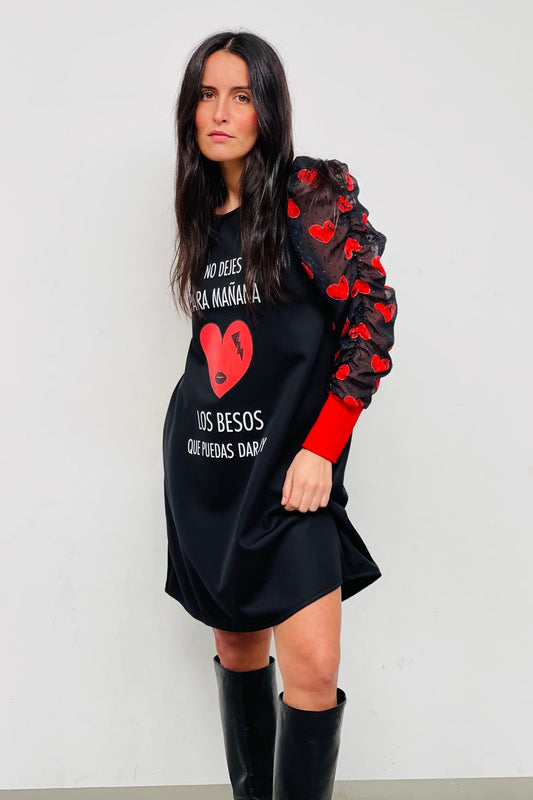 Vestido Manga Canela Besos