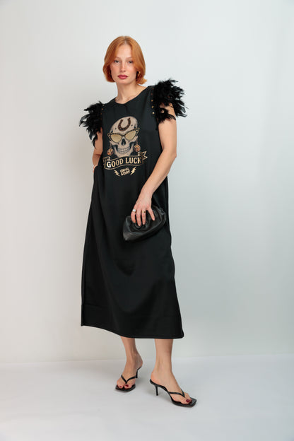 Vestido Largo Plumas Good Luck
