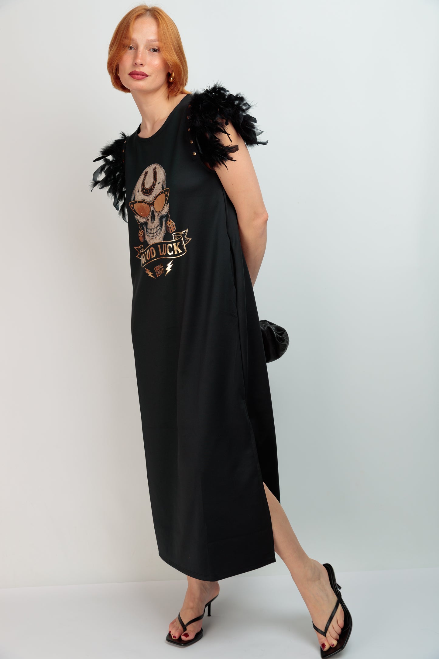 Vestido Largo Plumas Good Luck