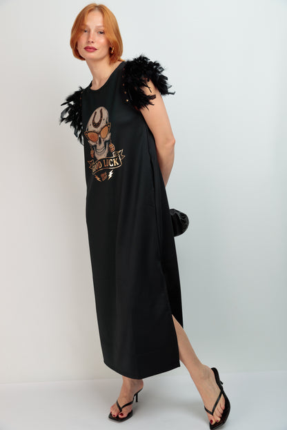 Vestido Largo Plumas Good Luck