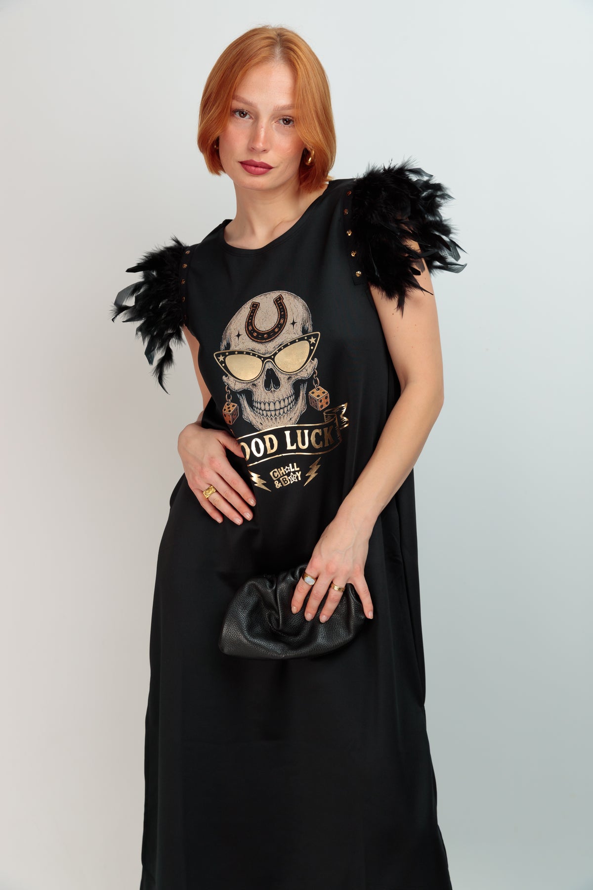 Vestido Largo Plumas Good Luck