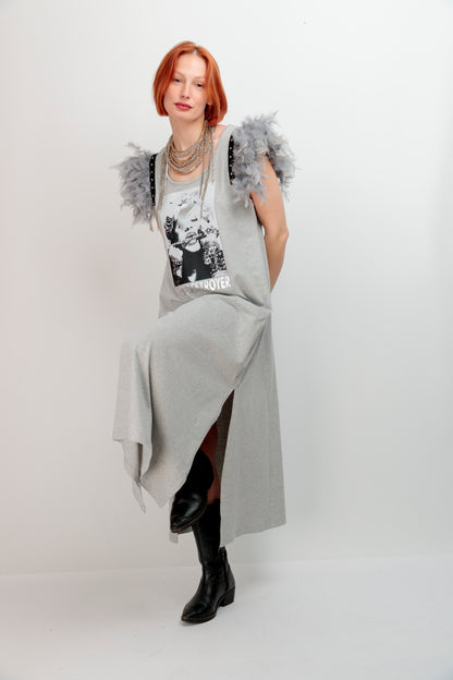Vestido Largo Plumas Destroyer