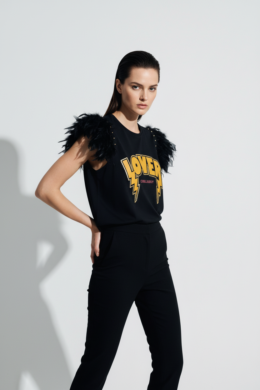 T-shirt à plumes de rock star