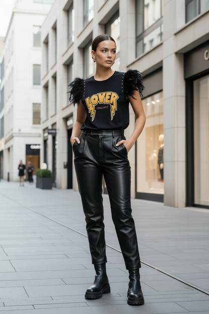 T-shirt à plumes de rock star