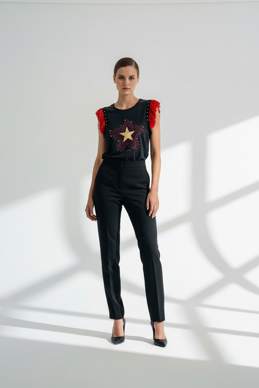 Camiseta Flecos Tachas Estrellas