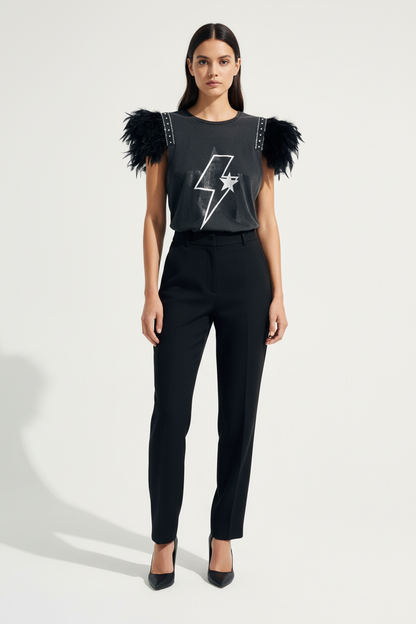 T-shirt Plumes Éclair Tigre Argent