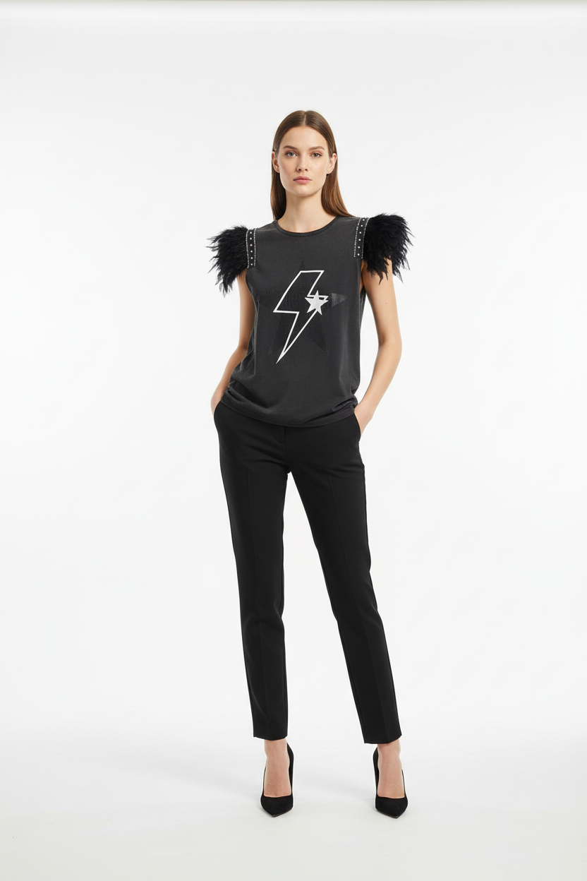 T-shirt Plumes Éclair Tigre Argent