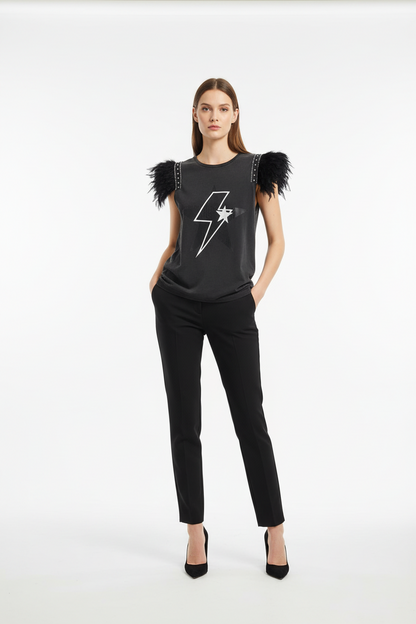 T-shirt Plumes Éclair Tigre Argent