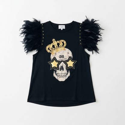 Camiseta Plumas Tachas Skull Festival