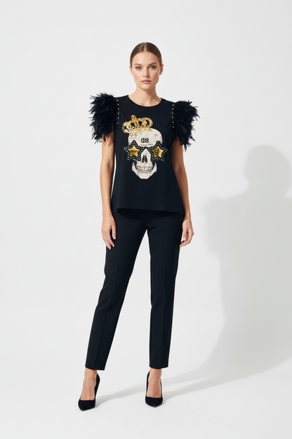 Camiseta Plumas Tachas Skull Festival