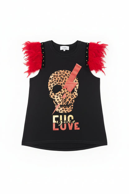 T-shirt Plumes Clous Crâne Éclair