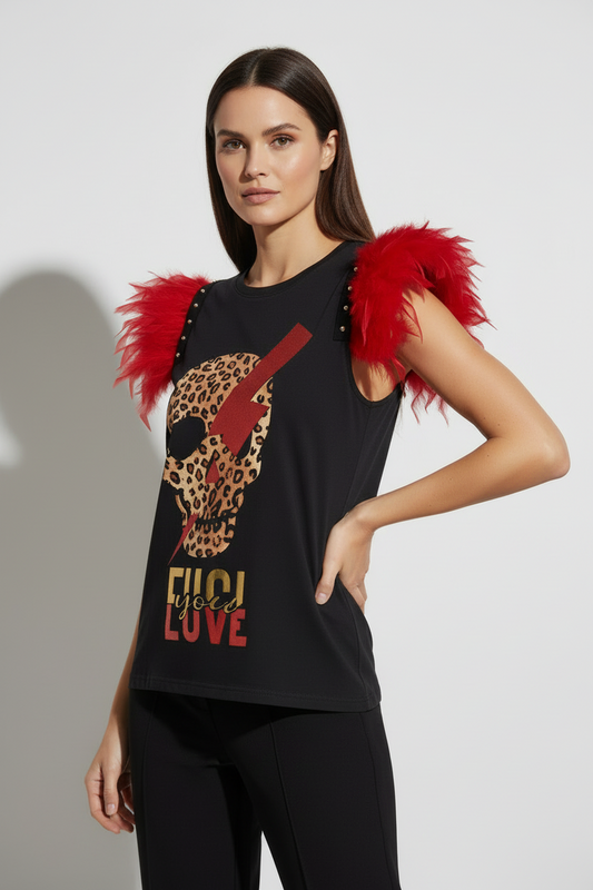 Camiseta Plumas Tachas Skull Rayo