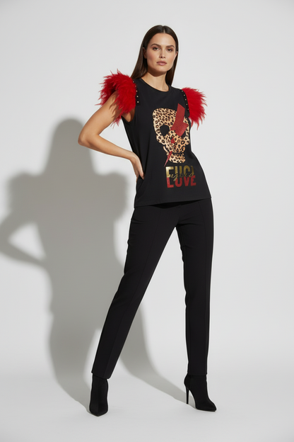 T-shirt Plumes Clous Crâne Éclair