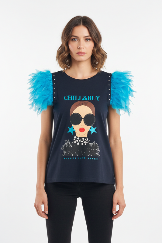 Camiseta Plumas Shine Azul