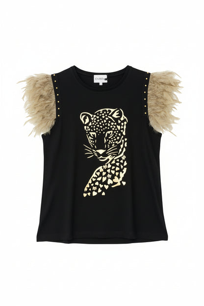 T-shirt Plumes Sable Panthère
