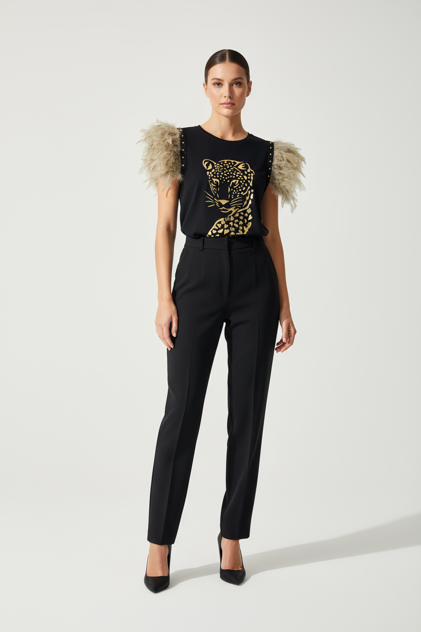 T-shirt Plumes Sable Panthère