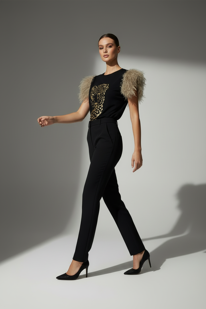 T-shirt Plumes Sable Panthère