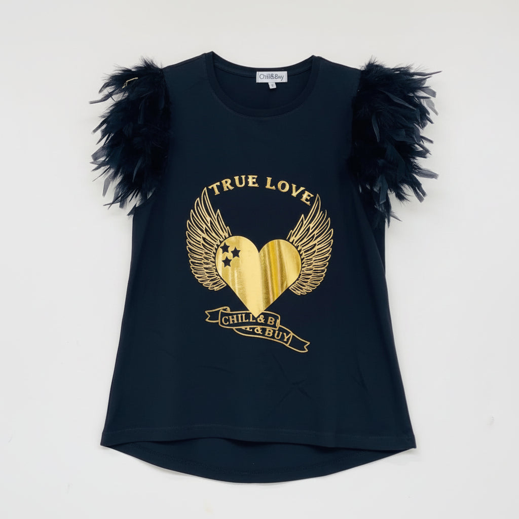 Camiseta Plumas Tachas True Love